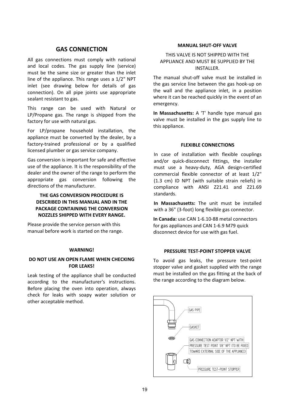 Gas connection | Bertazzoni (A User Manual | Page 19 / 52