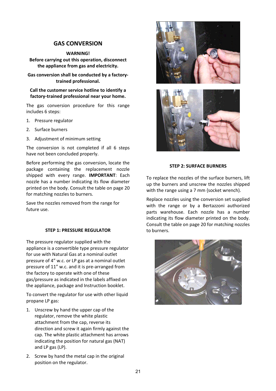 Gas conversion | Bertazzoni (A User Manual | Page 21 / 52