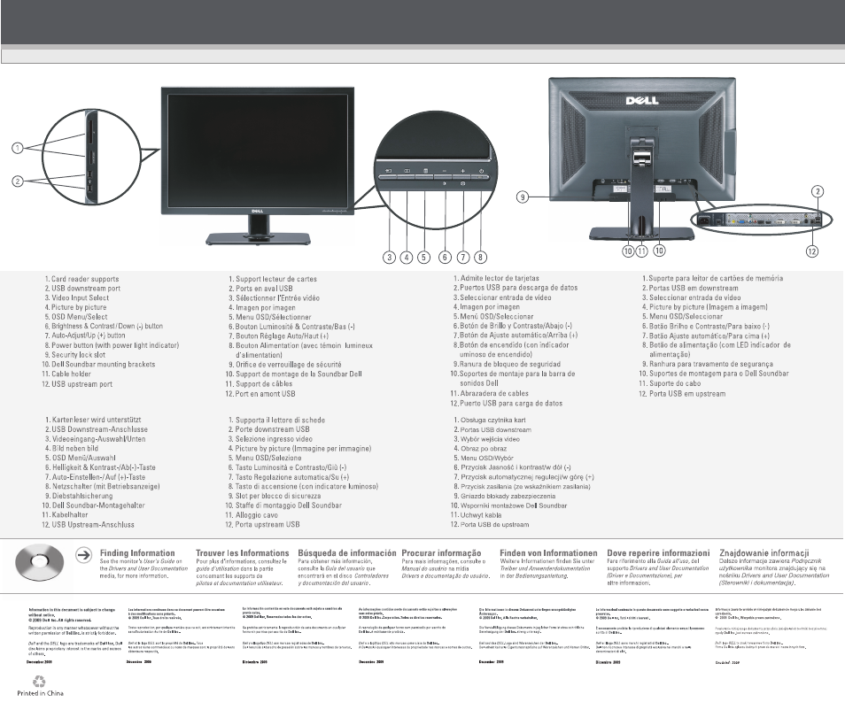 Finding information, Trouver les infermations, Búsqueda de información procurar informagào | Finden von informationen, Dove reperire informazioni | Dell 3008WFP Monitor User Manual | Page 2 / 2