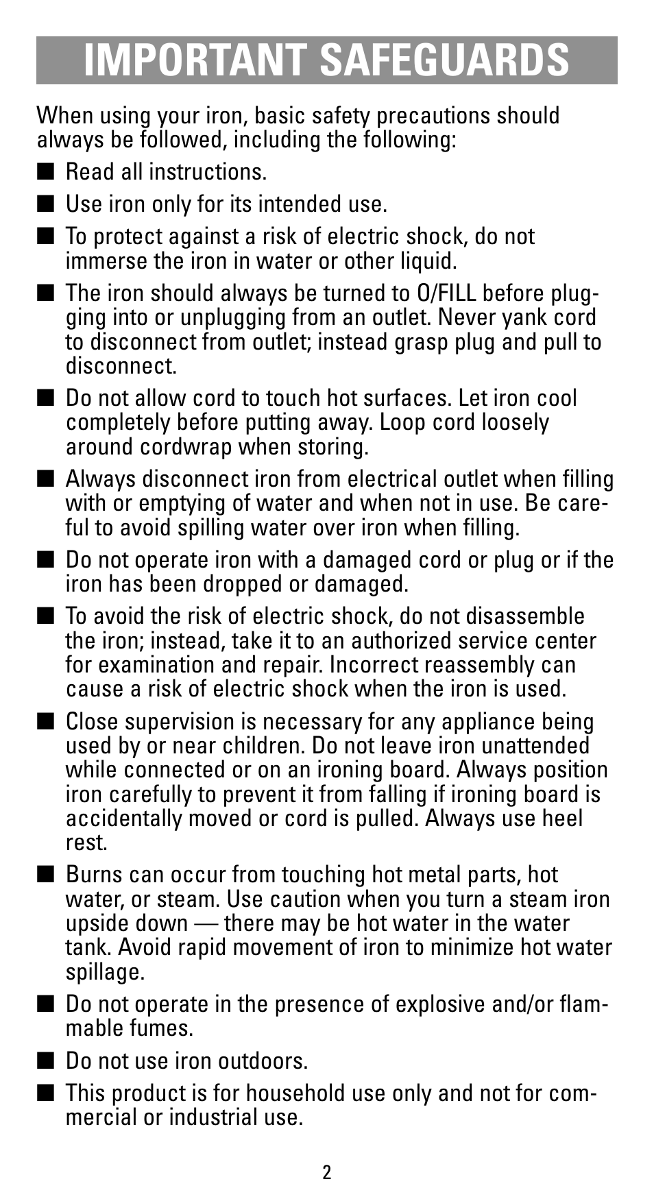 Safegaurds, Important safeguards | Black & Decker F499S User Manual | Page 2 / 16