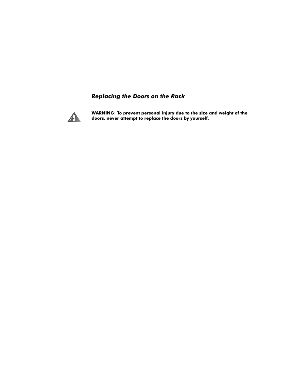 Replacing the doors on the rack, 5hsodflqjwkh'rruvrqwkh5dfn | Dell PowerVault 35F (Fibre Channel Bridge) User Manual | Page 13 / 50