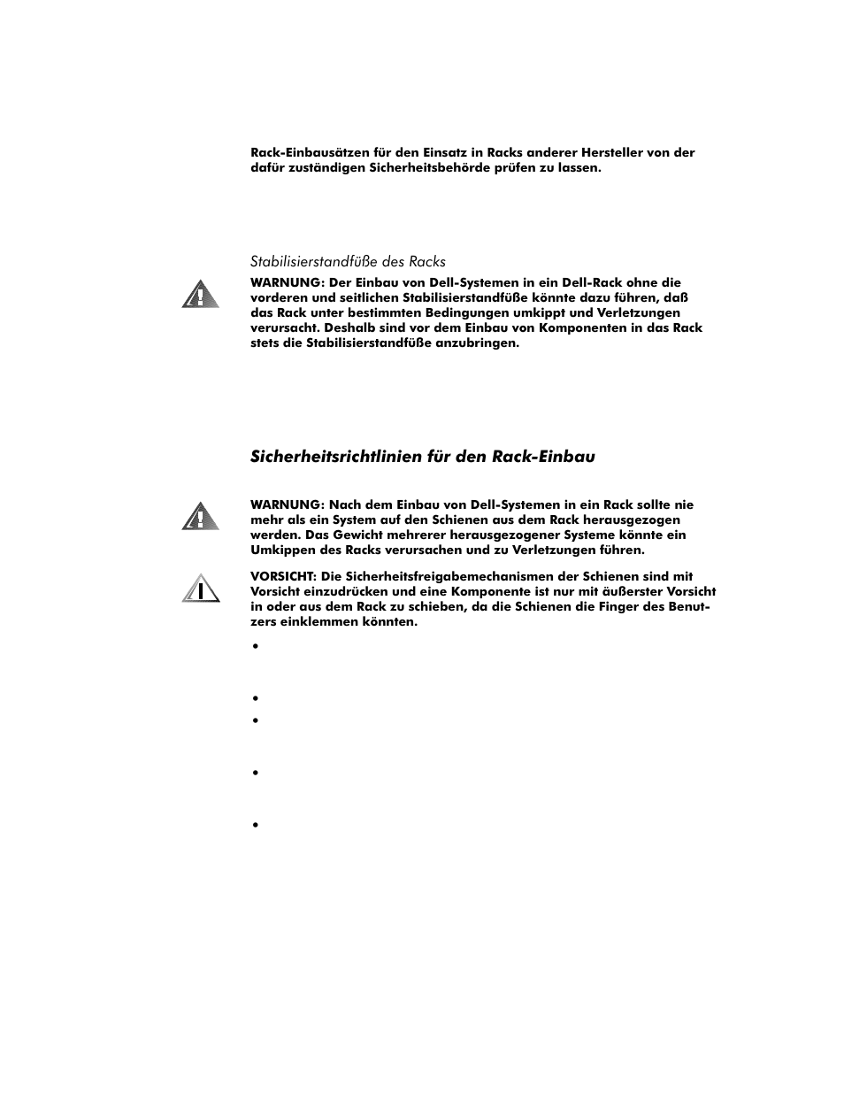 Stabilisierstandfüße des racks, Sicherheitsrichtlinien für den rack-einbau | Dell PowerVault 35F (Fibre Channel Bridge) User Manual | Page 30 / 50