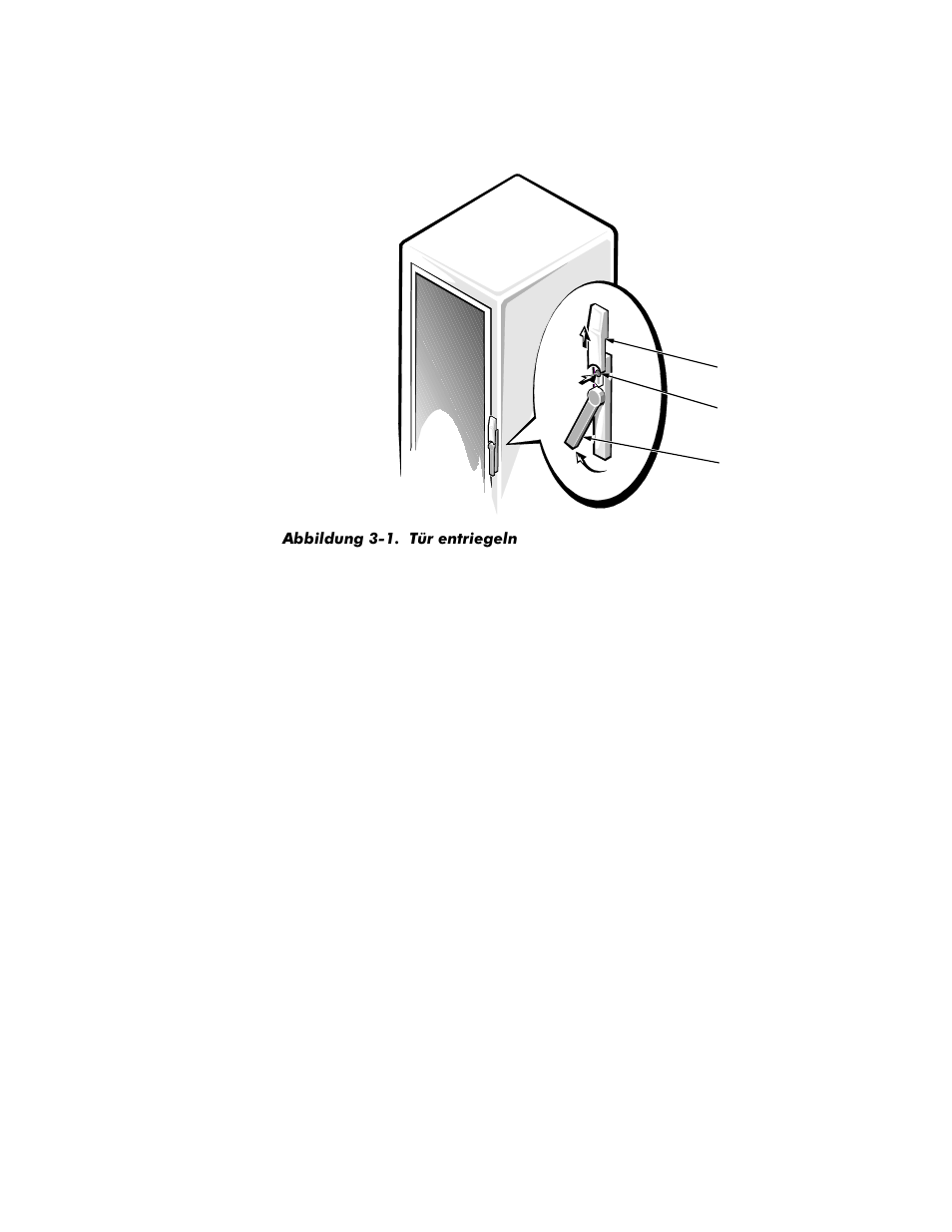Abbildung 3-1. tür entriegeln | Dell PowerVault 35F (Fibre Channel Bridge) User Manual | Page 32 / 50