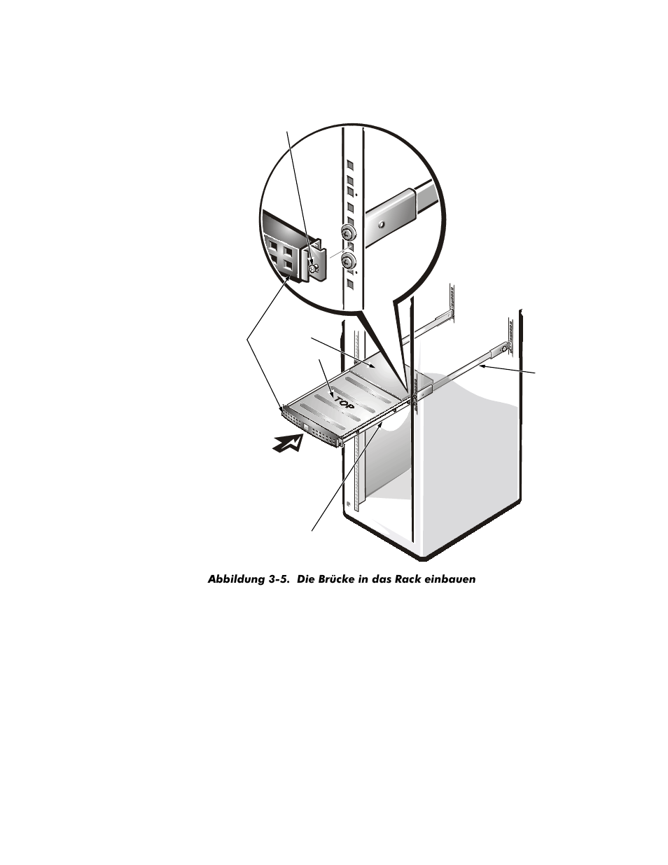 Abbildung 3-5. die brücke in das rack einbauen | Dell PowerVault 35F (Fibre Channel Bridge) User Manual | Page 37 / 50