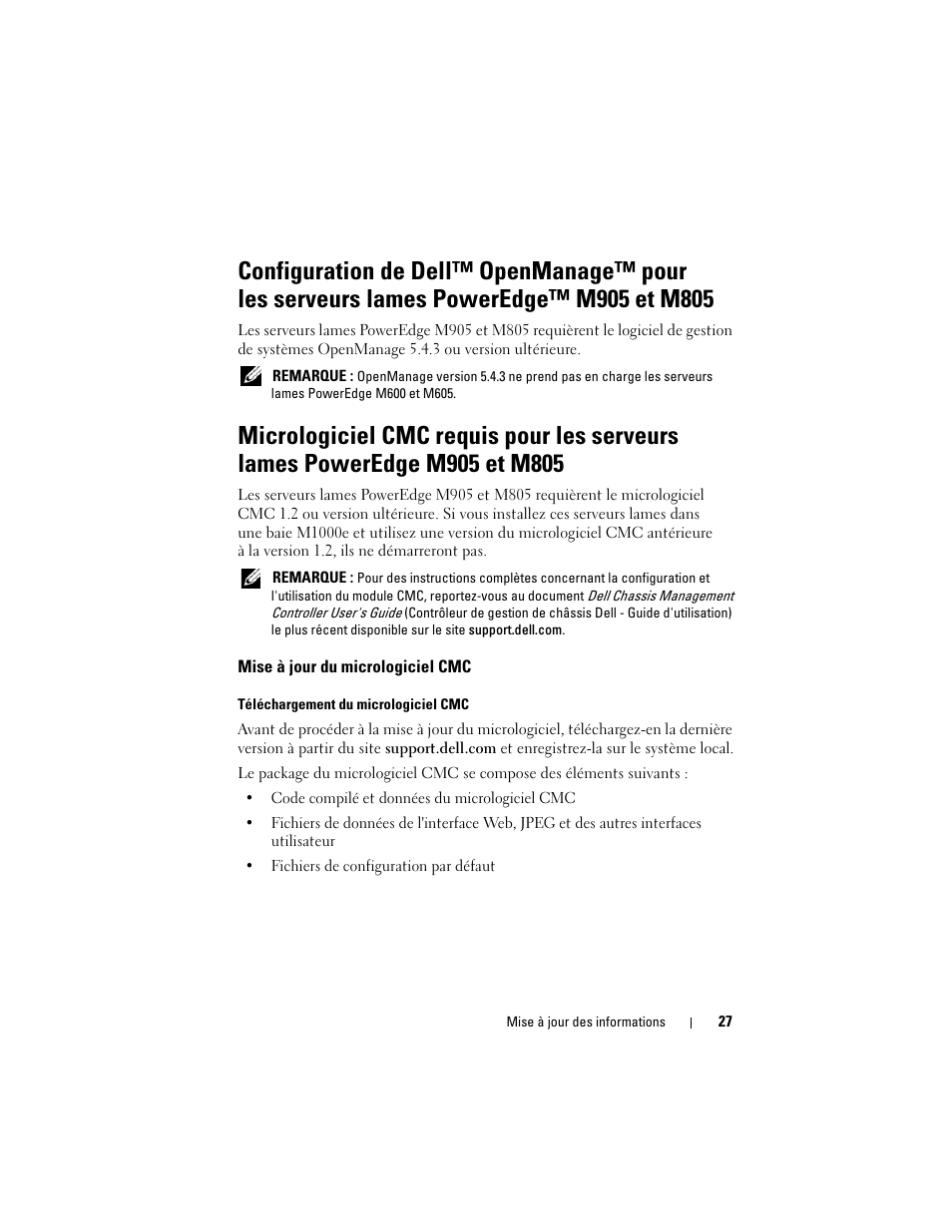 Mise à jour du micrologiciel cmc | Dell PowerEdge M710 User Manual | Page 27 / 92