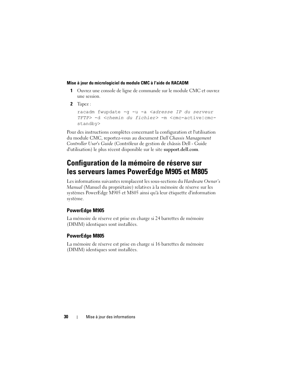 Poweredge m905, Poweredge m805 | Dell PowerEdge M710 User Manual | Page 30 / 92