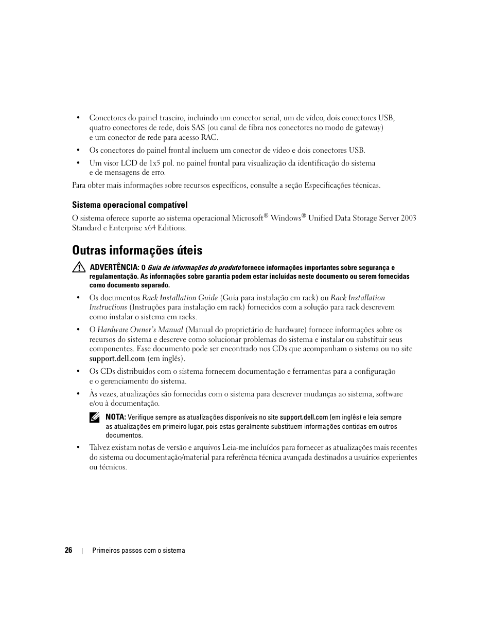 Sistema operacional compatível, Outras informações úteis | Dell PowerVault NX1950 User Manual | Page 28 / 48