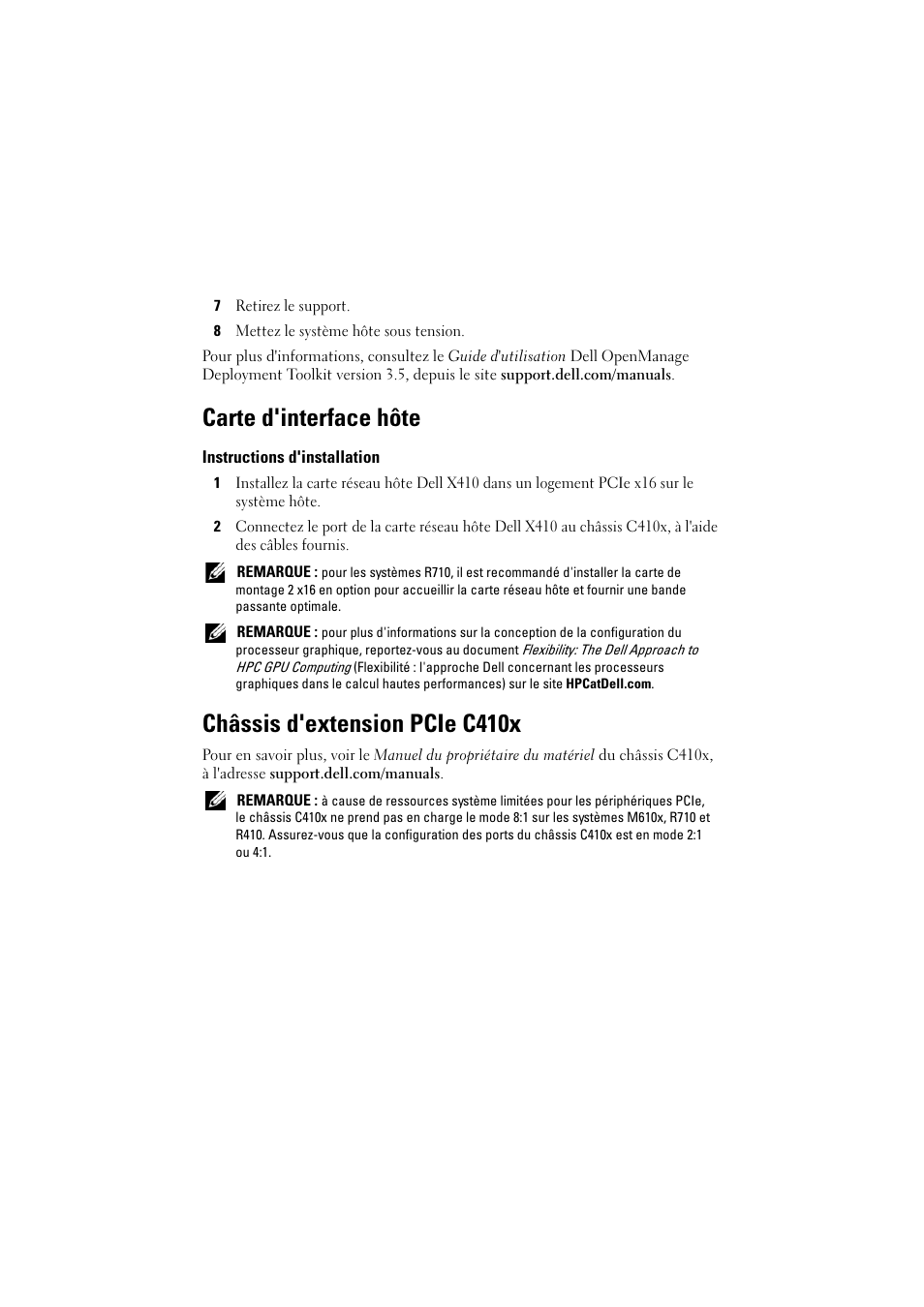 Carte d'interface hôte, Instructions d'installation, Châssis d'extension pcie c410x | Dell PowerEdge M610x User Manual | Page 10 / 32