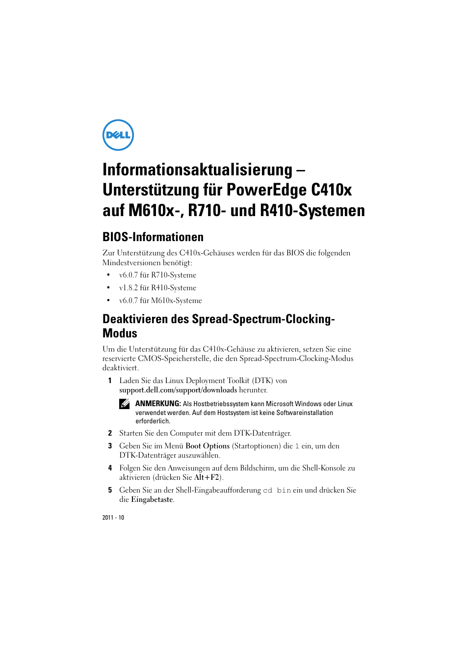 Bios-informationen, Deaktivieren des spread-spectrum-clocking- modus | Dell PowerEdge M610x User Manual | Page 14 / 32