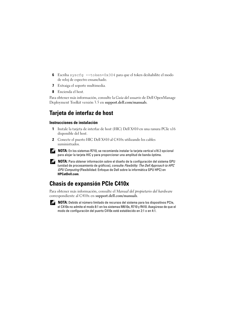 Tarjeta de interfaz de host, Instrucciones de instalación, Chasis de expansión pcie c410x | Dell PowerEdge M610x User Manual | Page 29 / 32