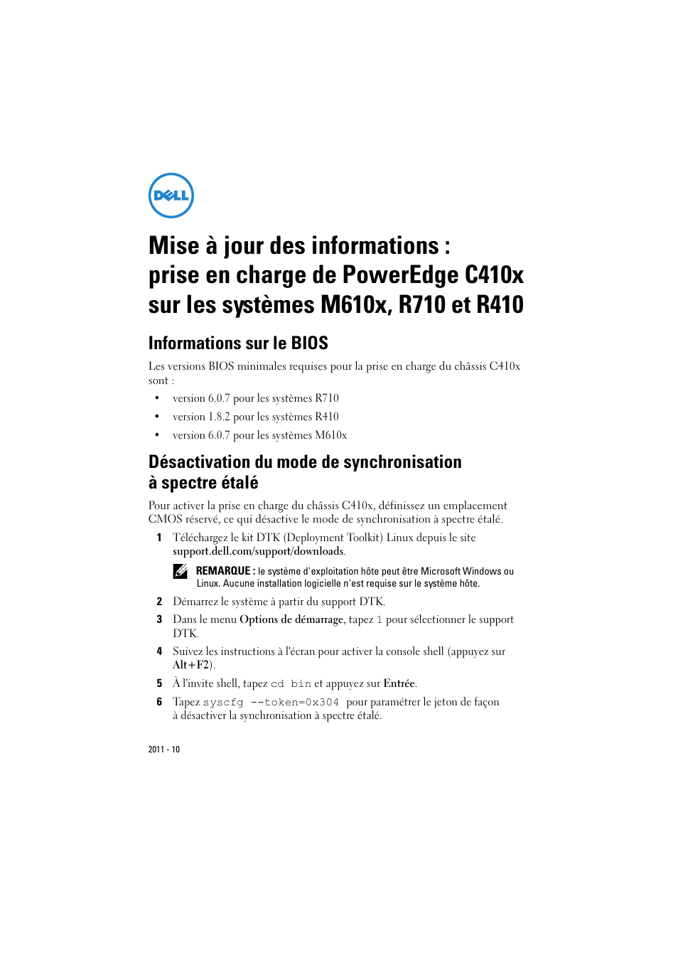 Informations sur le bios | Dell PowerEdge M610x User Manual | Page 9 / 32