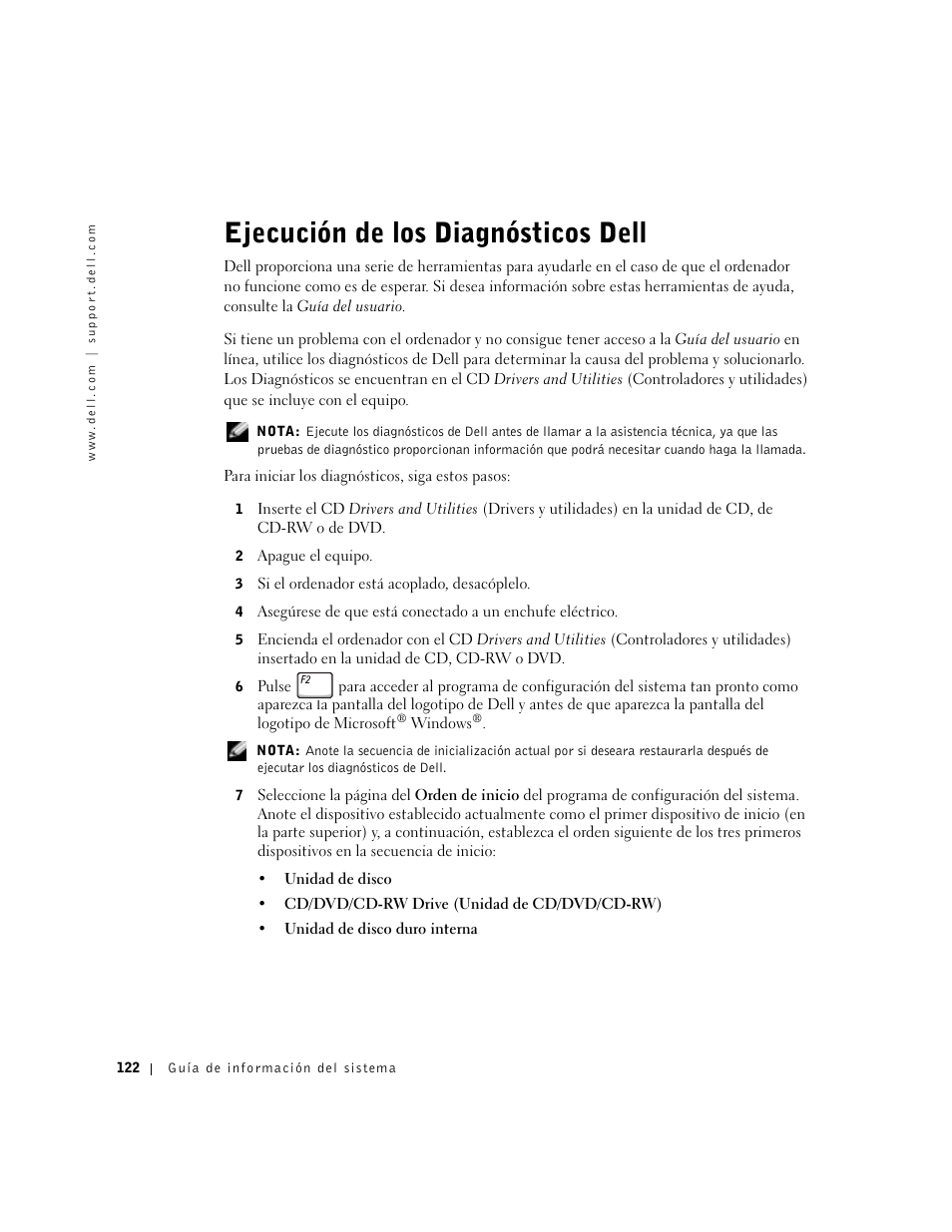 Ejecución de los diagnósticos dell | Dell Latitude C840 User Manual | Page 124 / 136