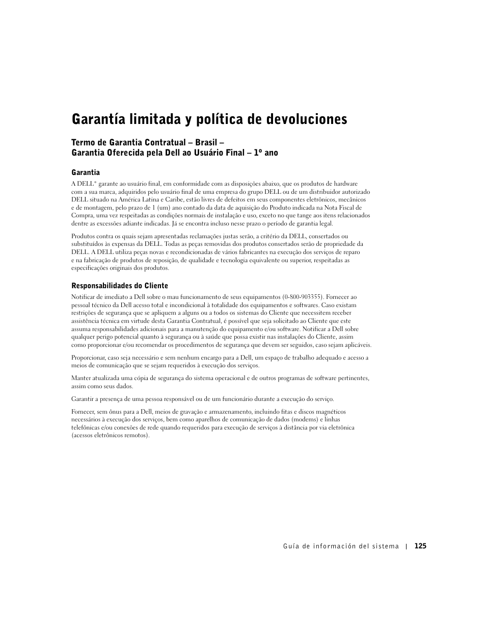 Garantía limitada y política de devoluciones | Dell Latitude C840 User Manual | Page 127 / 136