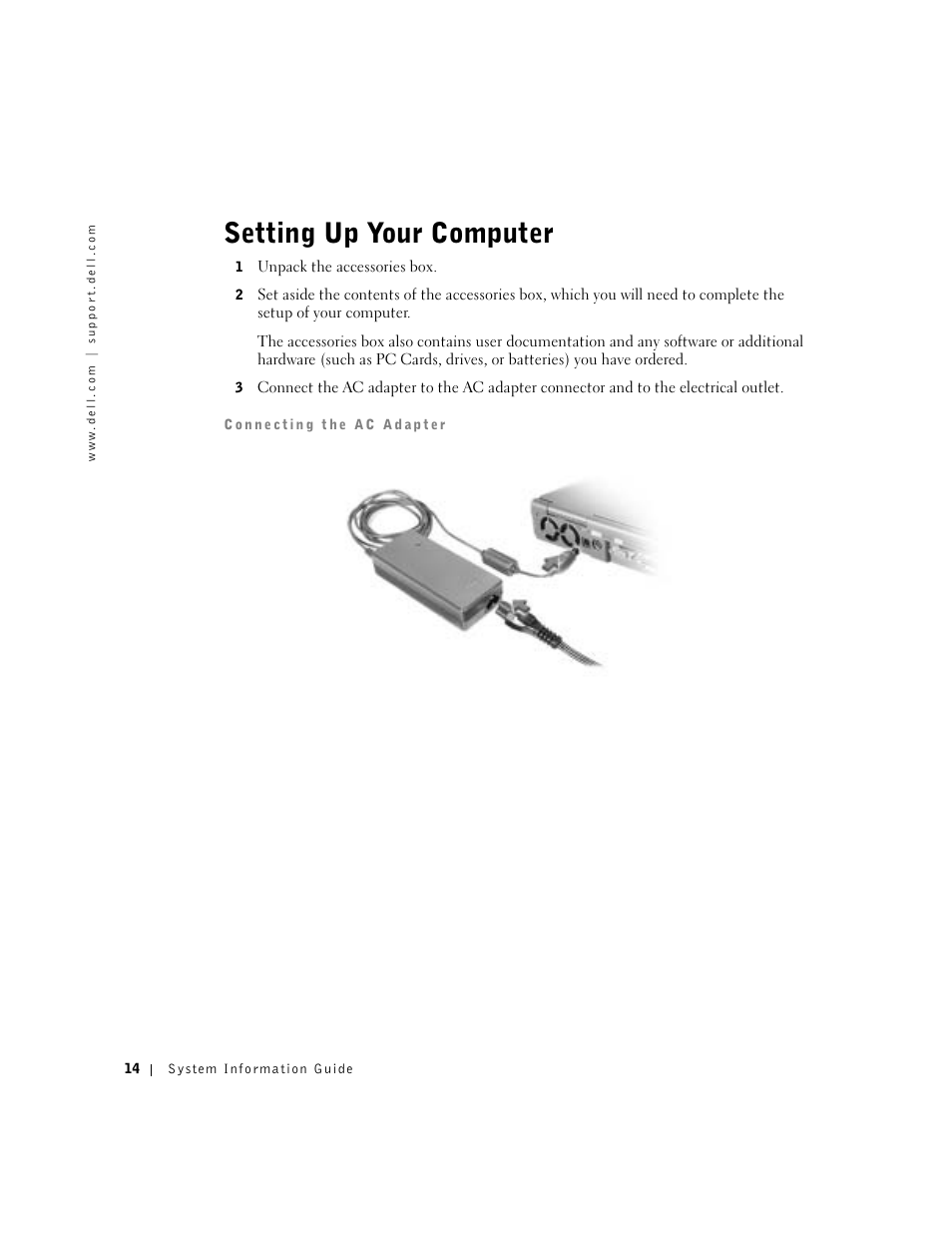 Setting up your computer | Dell Latitude C840 User Manual | Page 16 / 136