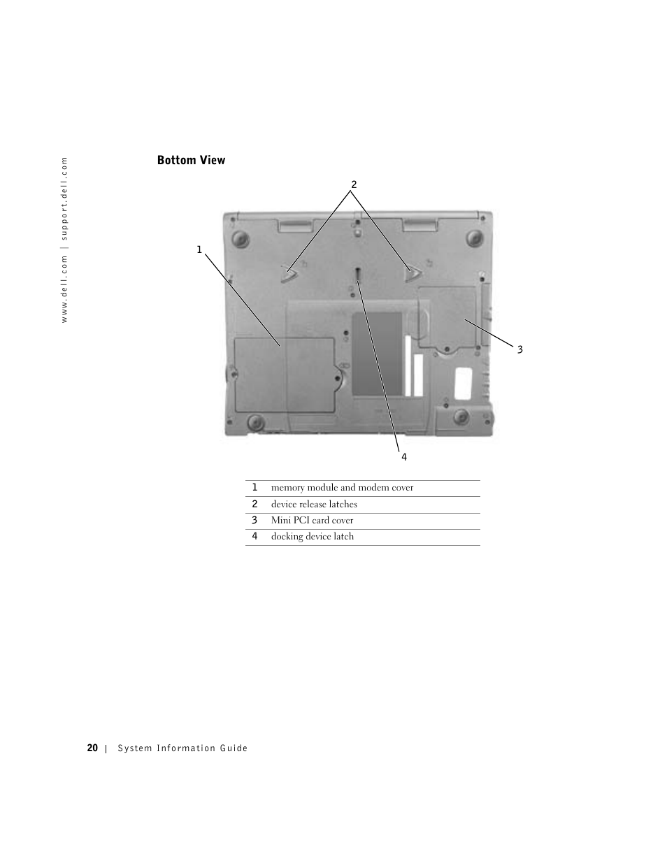 Bottom view | Dell Latitude C840 User Manual | Page 22 / 136