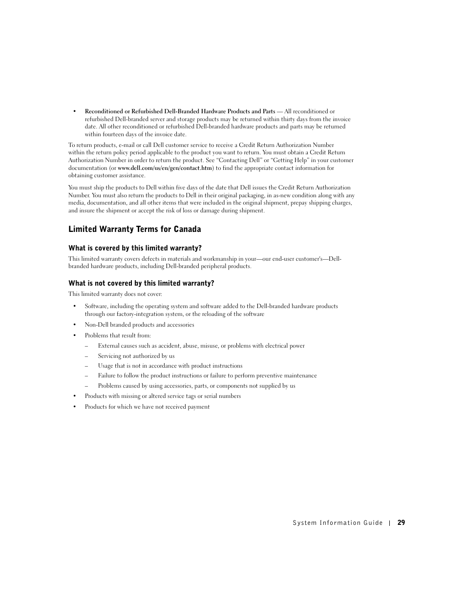 Limited warranty terms for canada | Dell Latitude C840 User Manual | Page 31 / 136