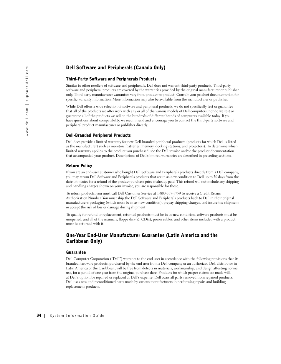 Dell software and peripherals (canada only) | Dell Latitude C840 User Manual | Page 36 / 136