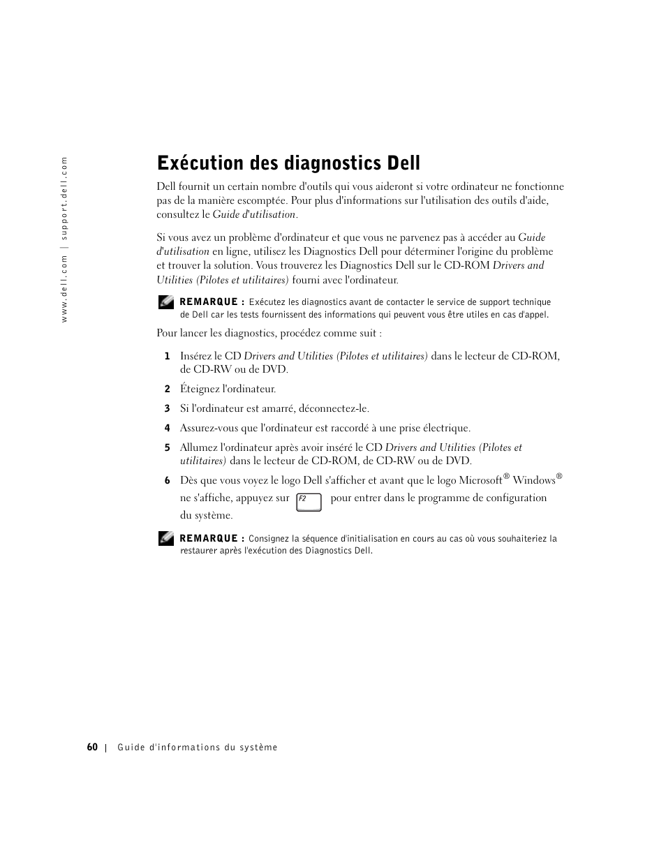 Exécution des diagnostics dell | Dell Latitude C840 User Manual | Page 62 / 136