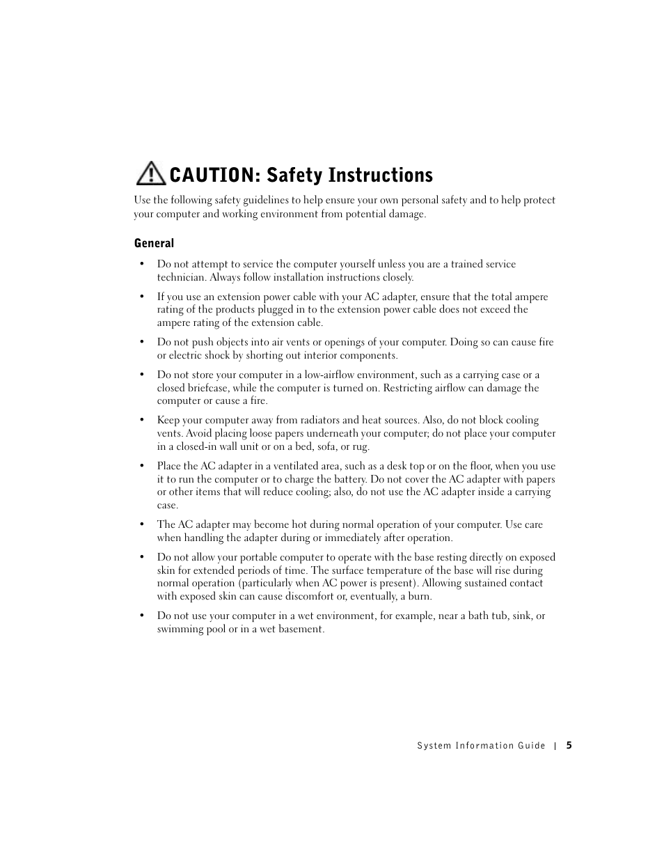 Caution: safety instructions, General | Dell Latitude C840 User Manual | Page 7 / 136