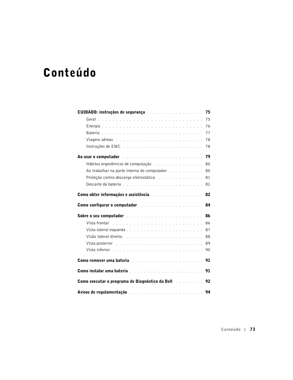 Conteúdo | Dell Latitude C840 User Manual | Page 75 / 136