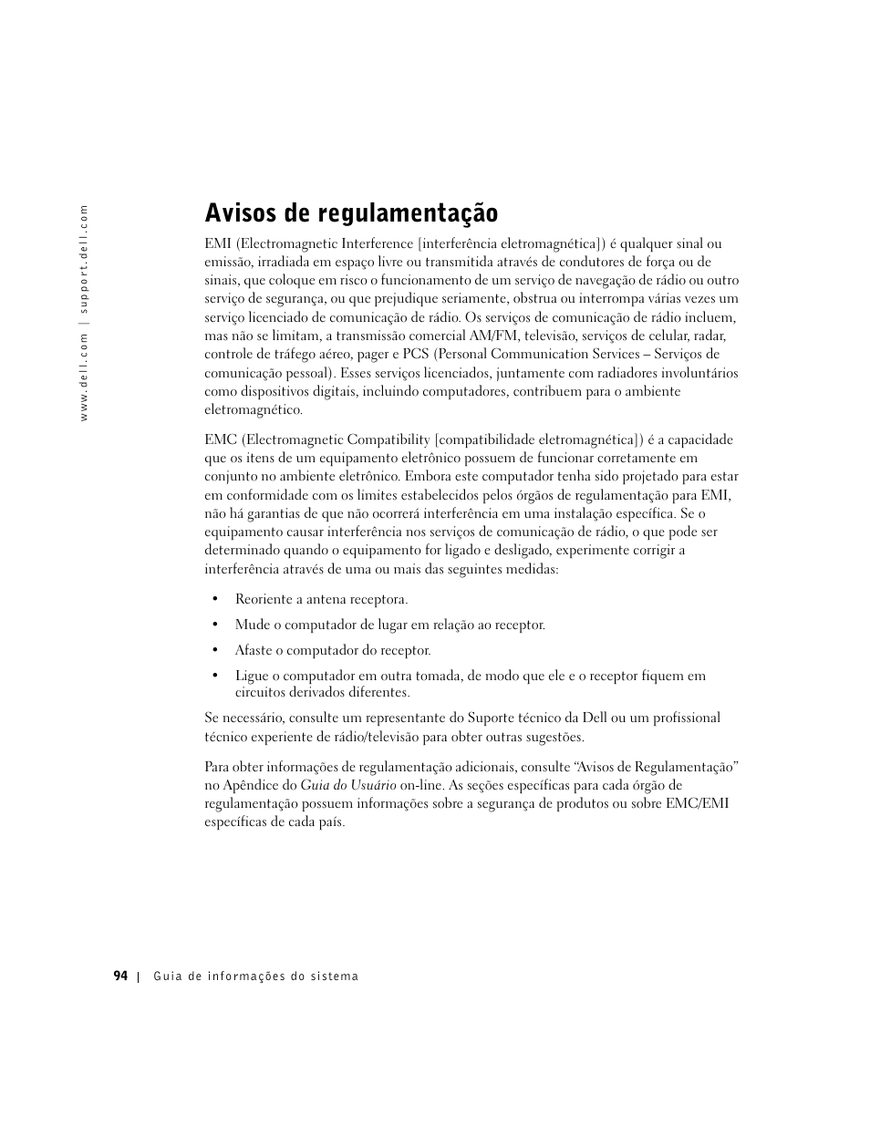 Avisos de regulamentação | Dell Latitude C840 User Manual | Page 96 / 136