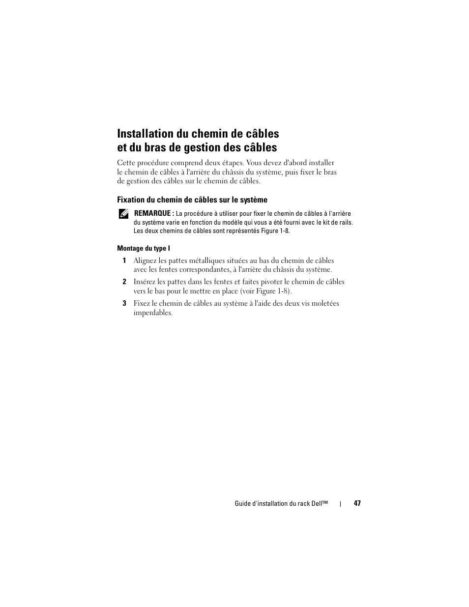 Fixation du chemin de câbles sur le système | Dell PowerEdge 6950 User Manual | Page 49 / 142