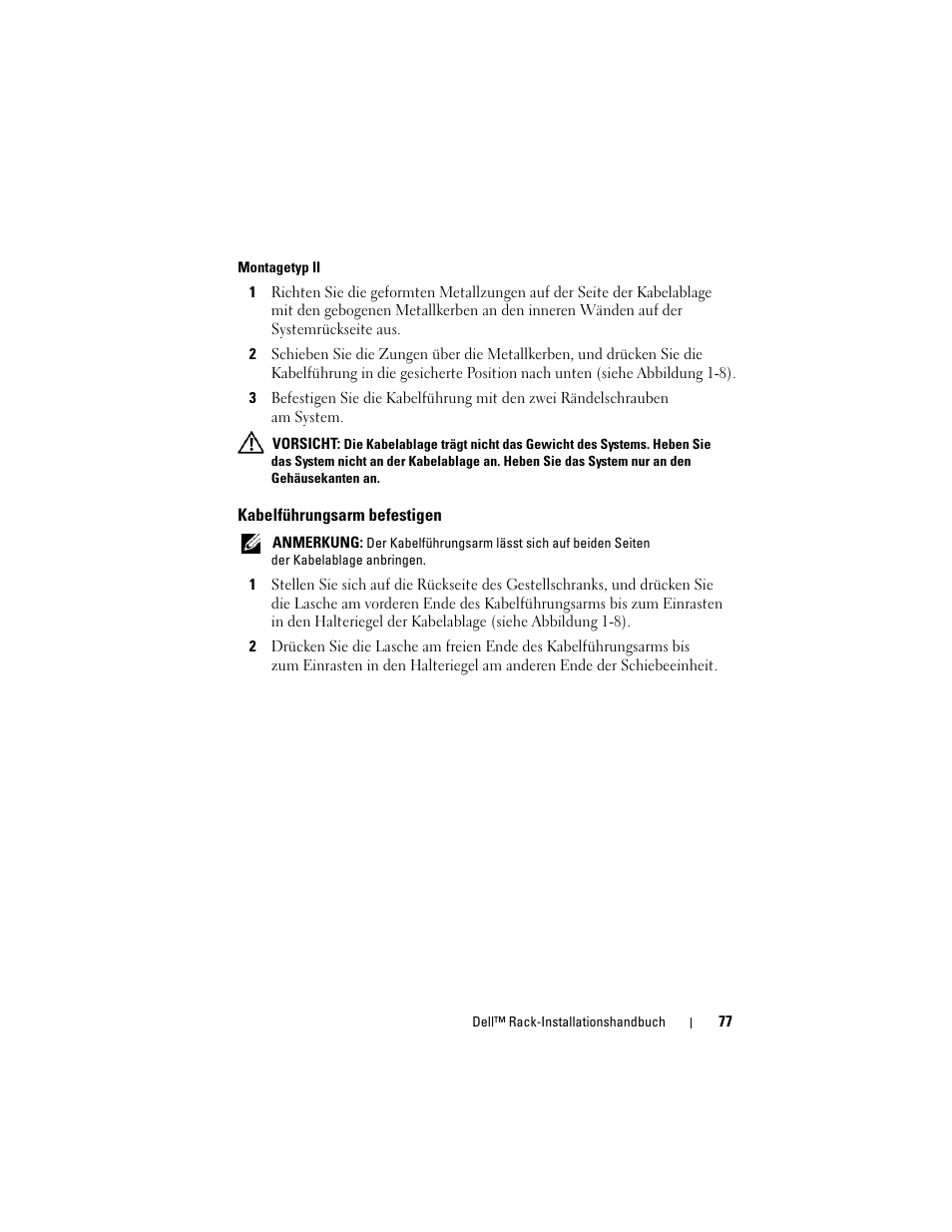 Kabelführungsarm befestigen | Dell PowerEdge 6950 User Manual | Page 79 / 142