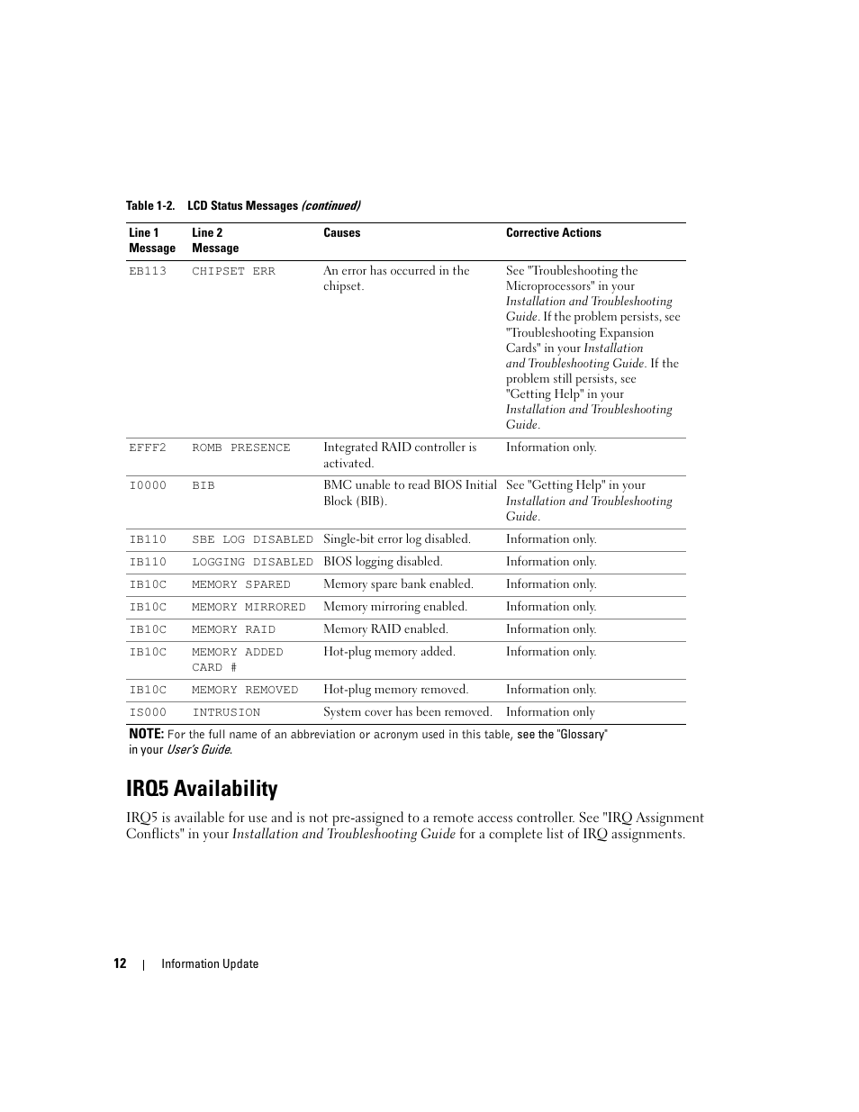 Irq5 availability | Dell PowerEdge 6850 User Manual | Page 14 / 116