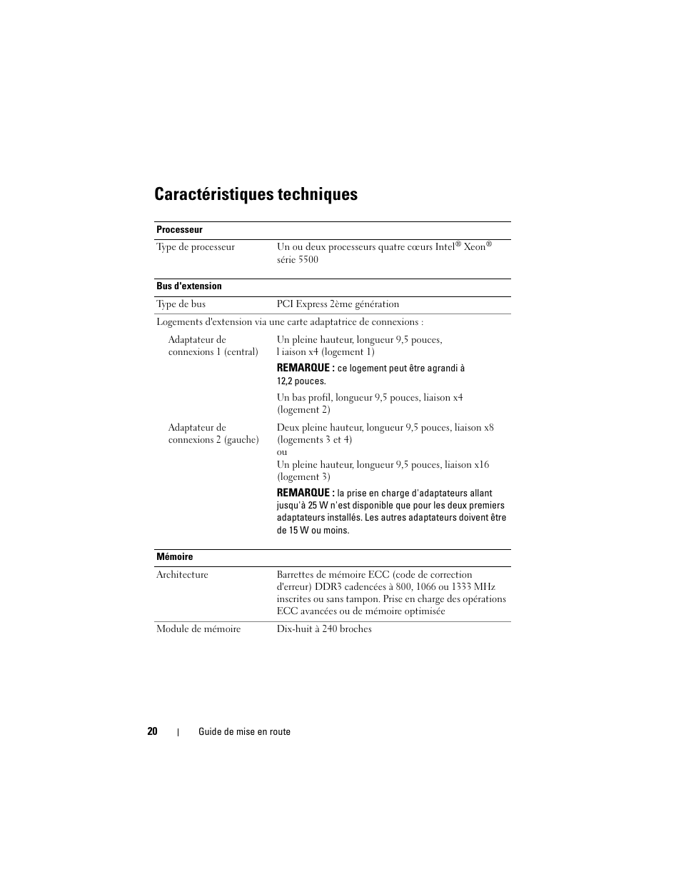 Caractéristiques techniques | Dell PowerVault NX3000 User Manual | Page 22 / 52