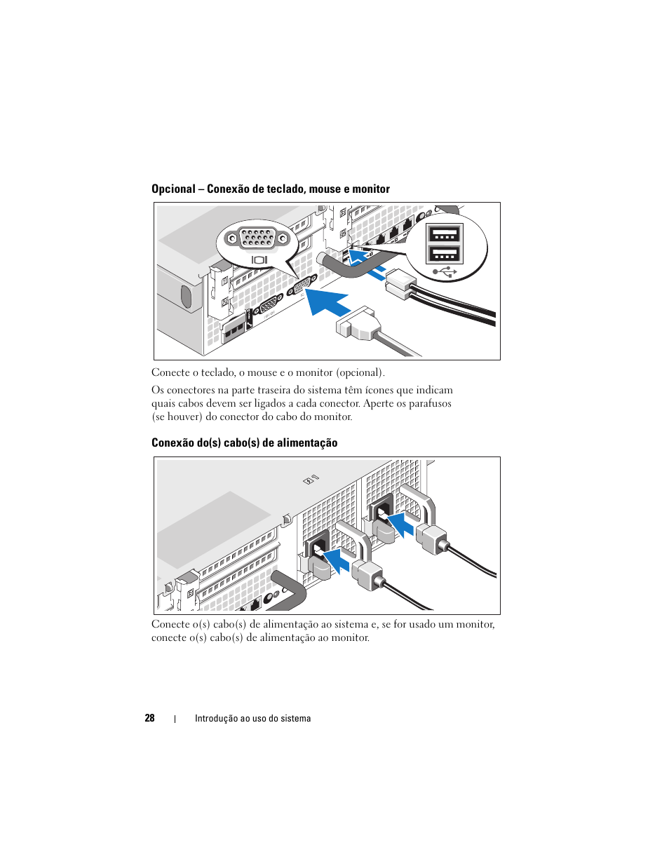 Opcional - conexão de teclado, mouse e monitor, Conexão do(s) cabo(s) de alimentação | Dell PowerVault NX3000 User Manual | Page 30 / 52
