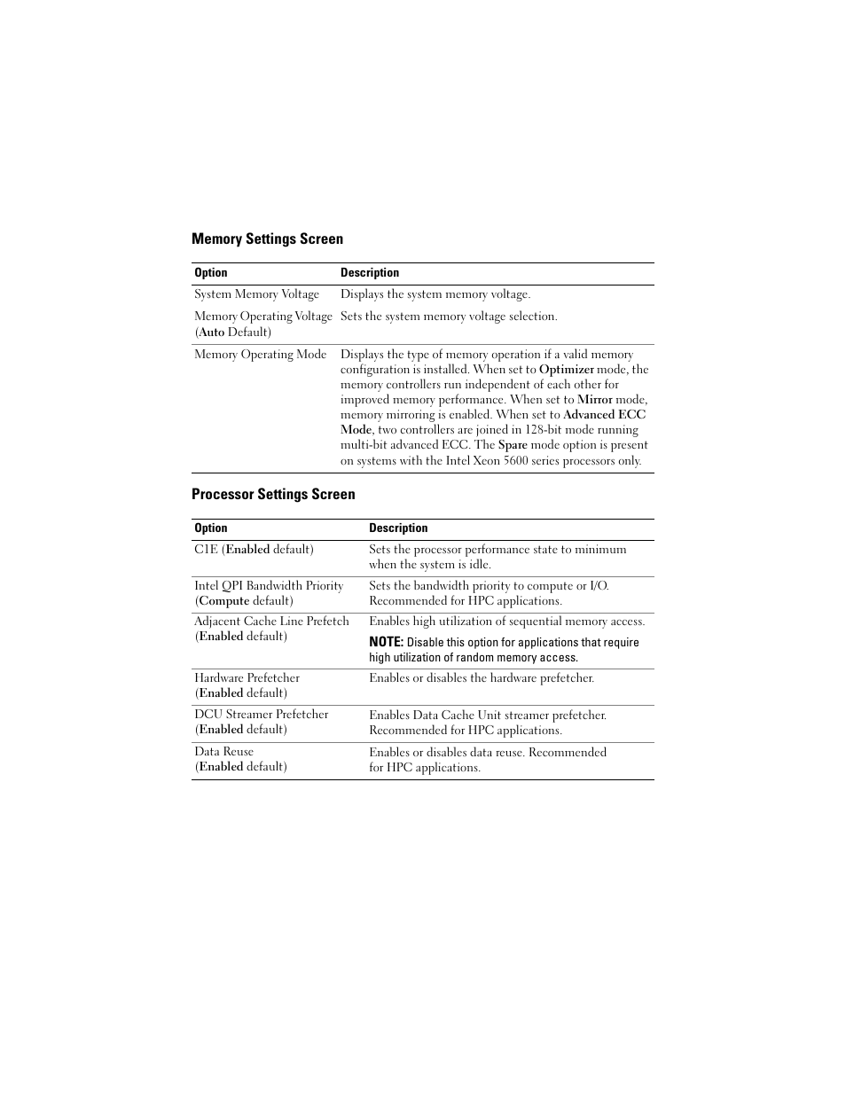 Memory settings screen, Processor settings screen | Dell PowerEdge T710 User Manual | Page 3 / 38