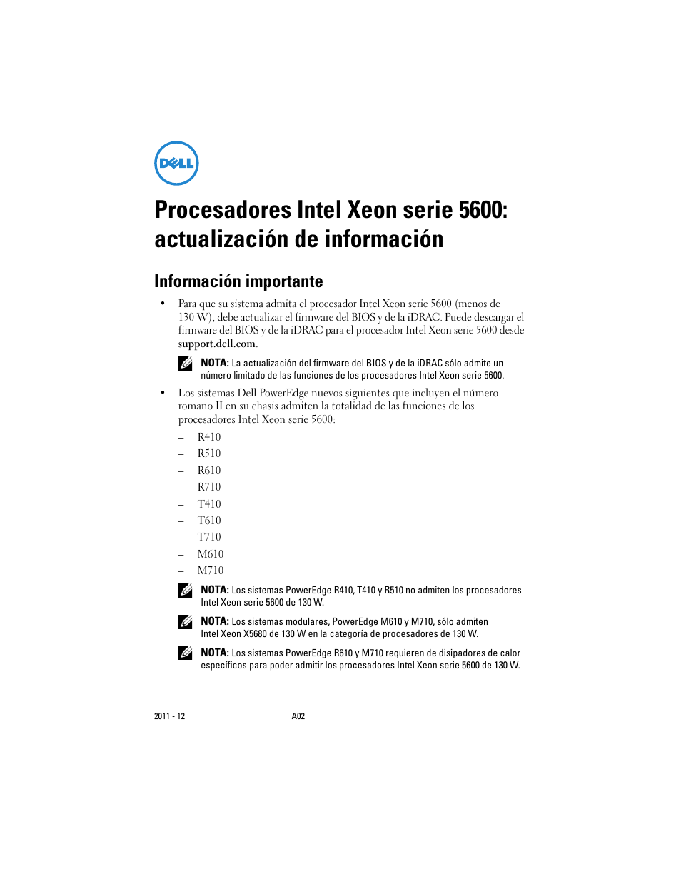 Información importante | Dell PowerEdge T710 User Manual | Page 33 / 38