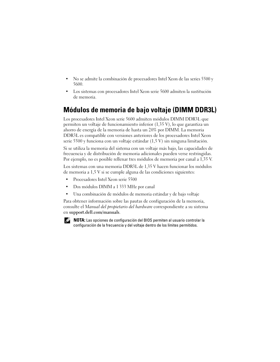 Módulos de memoria de bajo voltaje (dimm ddr3l) | Dell PowerEdge T710 User Manual | Page 34 / 38