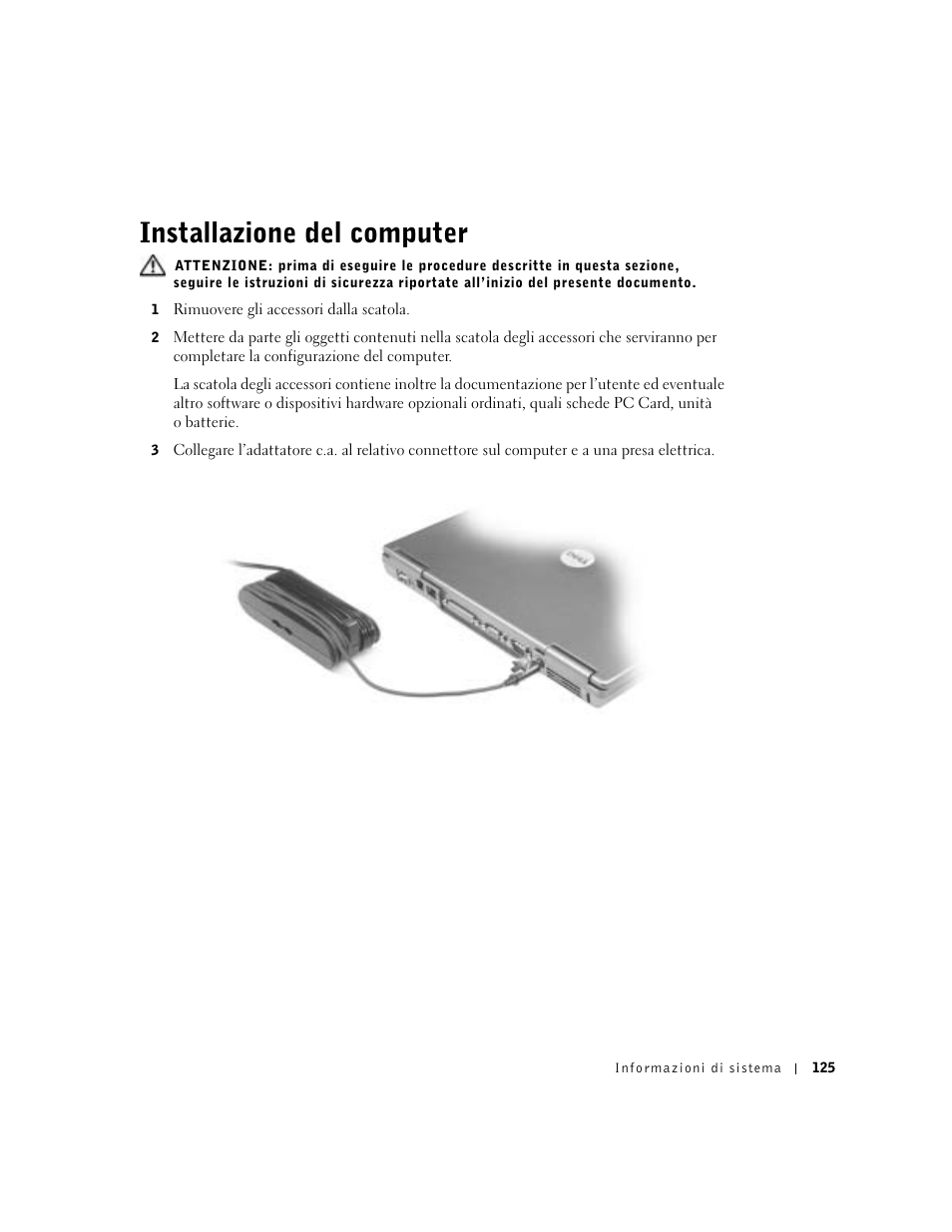 Installazione del computer | Dell Latitude D500 User Manual | Page 127 / 198