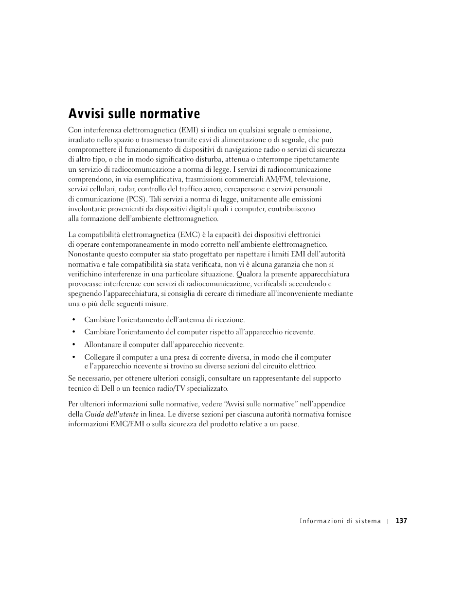 Avvisi sulle normative | Dell Latitude D500 User Manual | Page 139 / 198