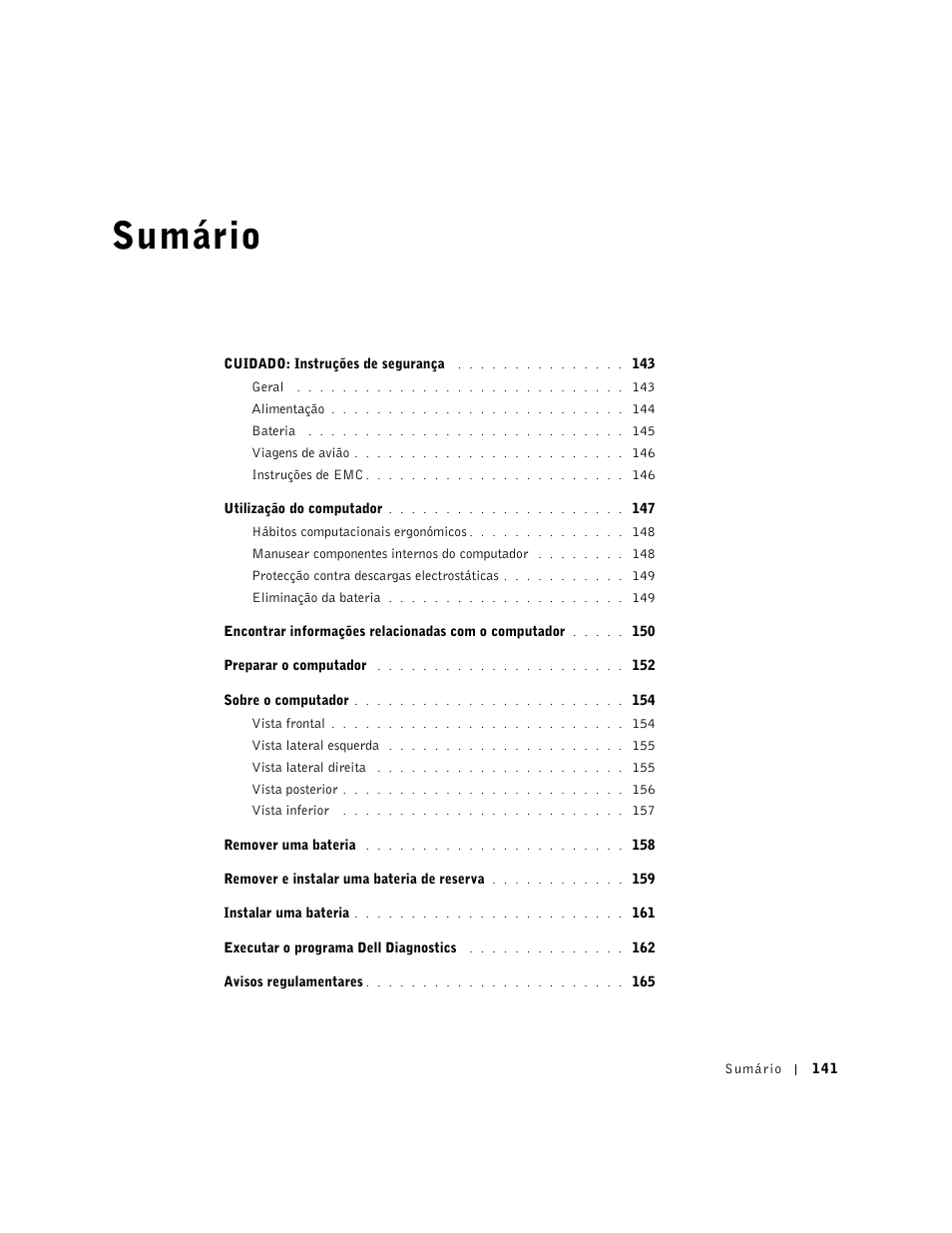 Sumário | Dell Latitude D500 User Manual | Page 143 / 198