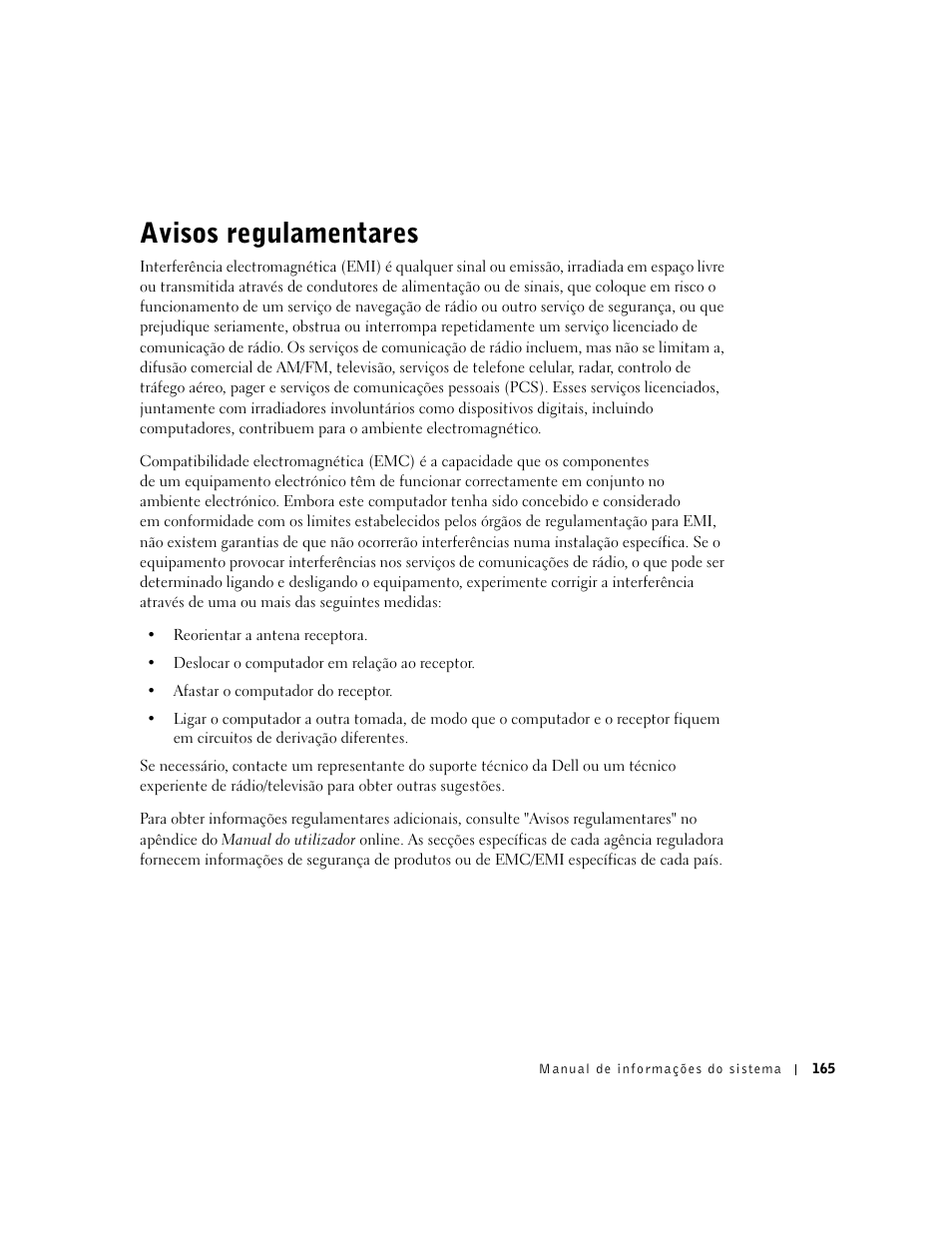 Avisos regulamentares | Dell Latitude D500 User Manual | Page 167 / 198