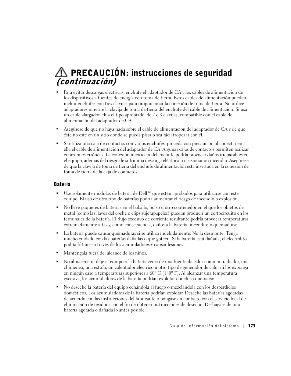 Batería | Dell Latitude D500 User Manual | Page 175 / 198