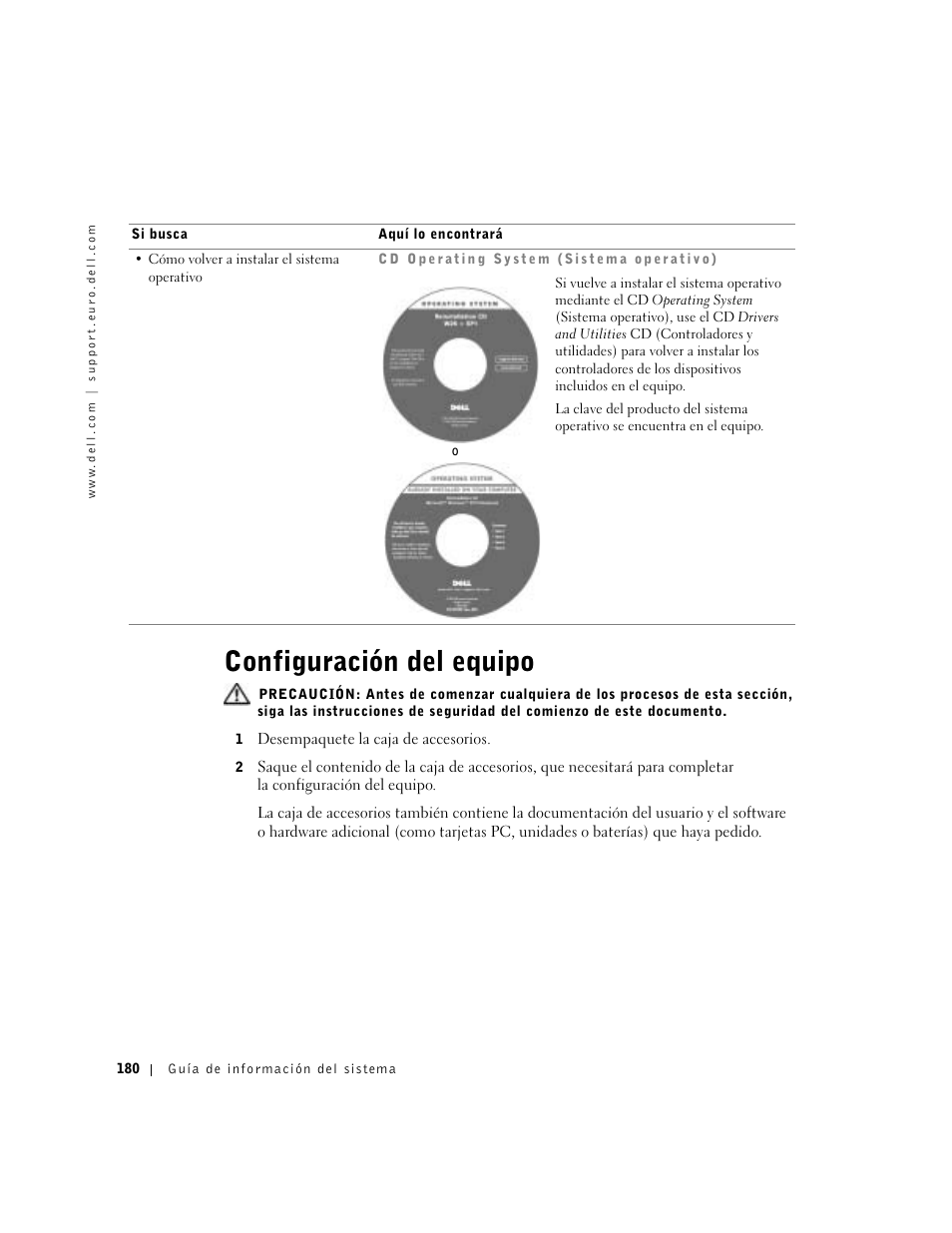 Configuración del equipo | Dell Latitude D500 User Manual | Page 182 / 198