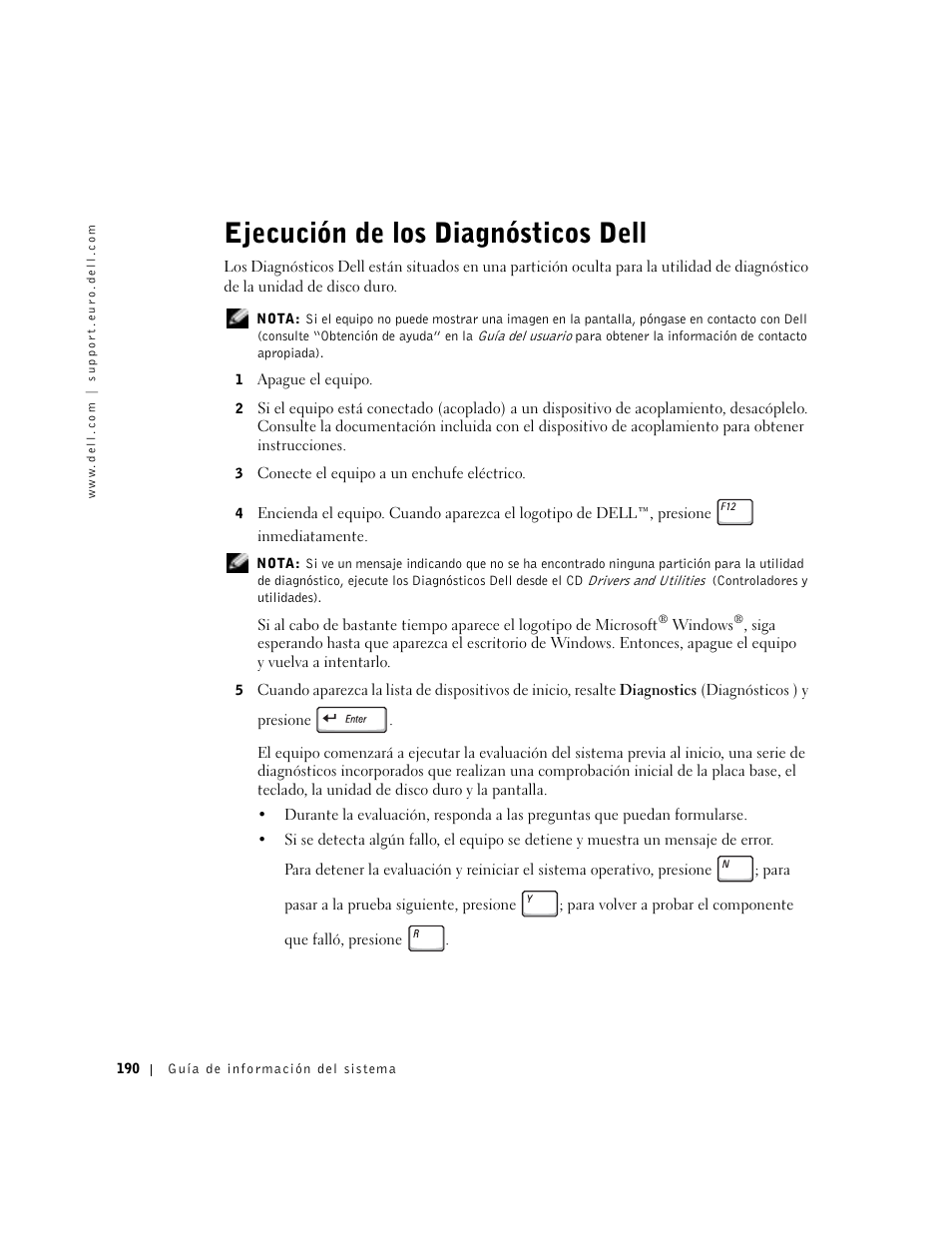 Ejecución de los diagnósticos dell | Dell Latitude D500 User Manual | Page 192 / 198