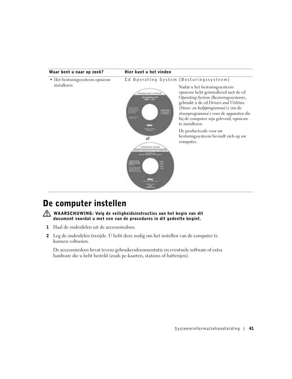 De computer instellen | Dell Latitude D500 User Manual | Page 43 / 198