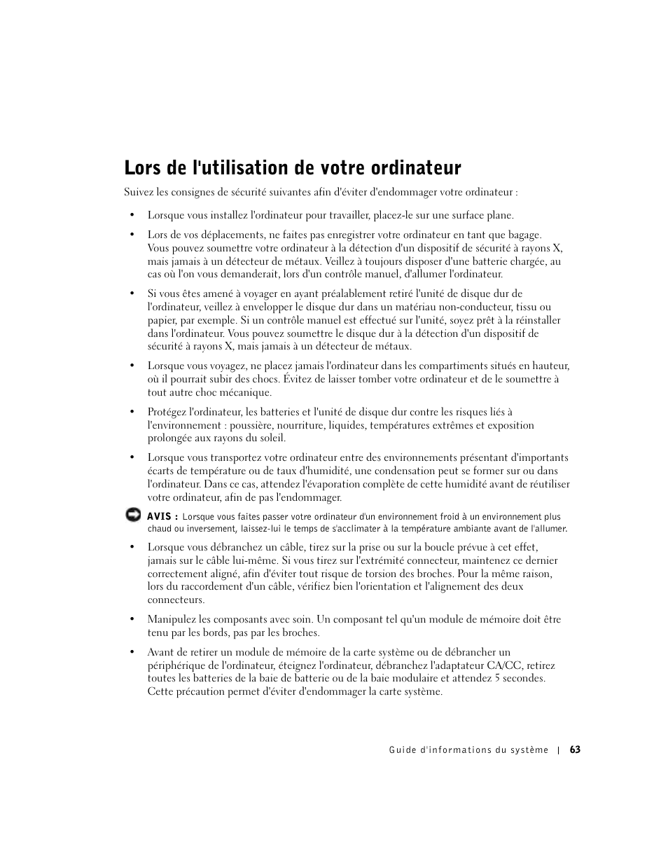 Lors de l'utilisation de votre ordinateur | Dell Latitude D500 User Manual | Page 65 / 198