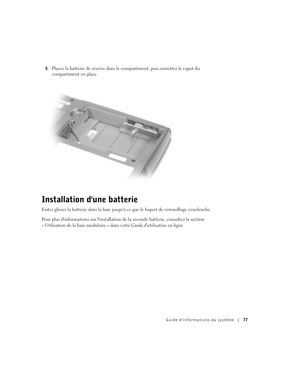 Installation d'une batterie | Dell Latitude D500 User Manual | Page 79 / 198