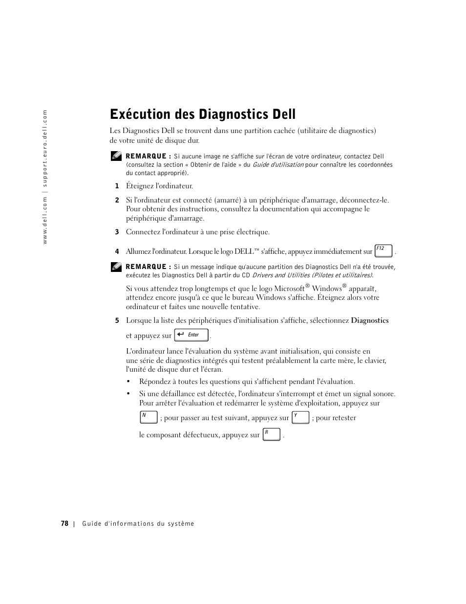 Exécution des diagnostics dell | Dell Latitude D500 User Manual | Page 80 / 198