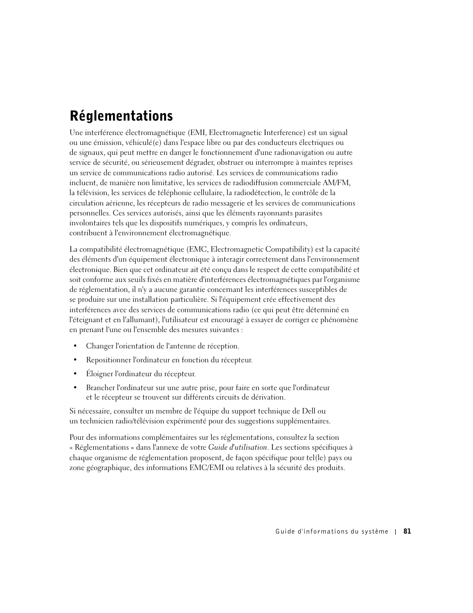 Réglementations | Dell Latitude D500 User Manual | Page 83 / 198