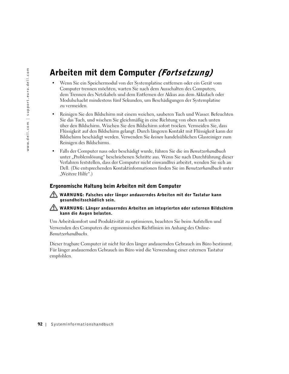 Arbeiten mit dem computer, Fortsetzung) | Dell Latitude D500 User Manual | Page 94 / 198