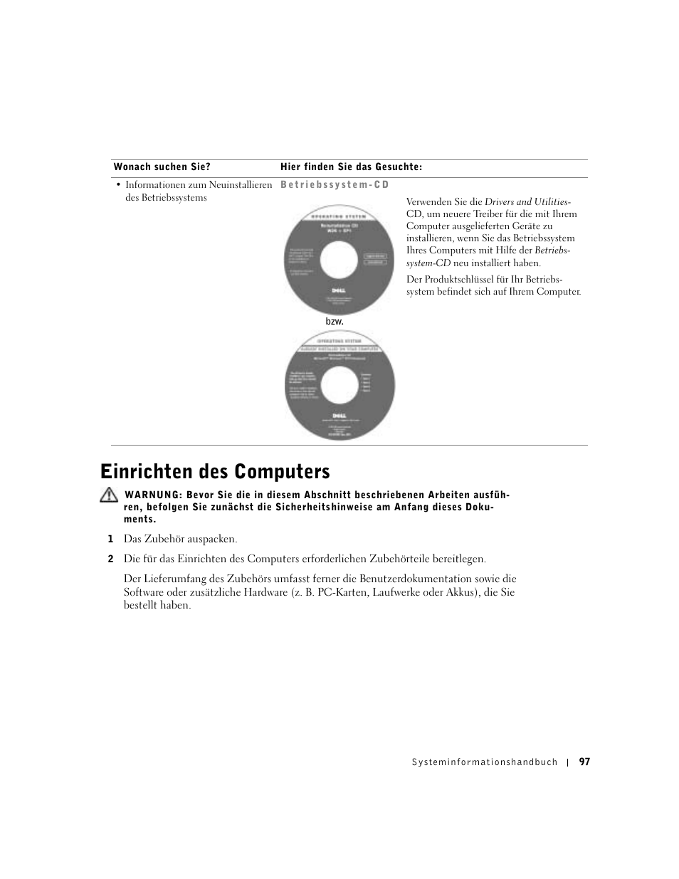 Einrichten des computers | Dell Latitude D500 User Manual | Page 99 / 198