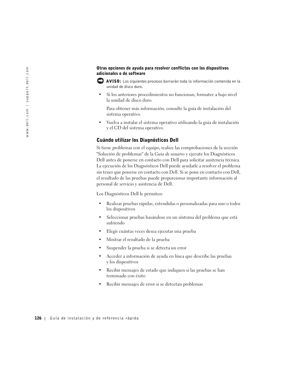 Cuándo utilizar los diagnósticos dell | Dell Precision 350 User Manual | Page 126 / 136