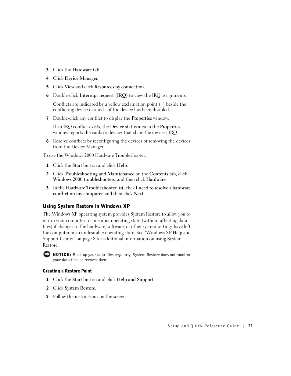 Using system restore in windows xp | Dell Precision 350 User Manual | Page 21 / 136