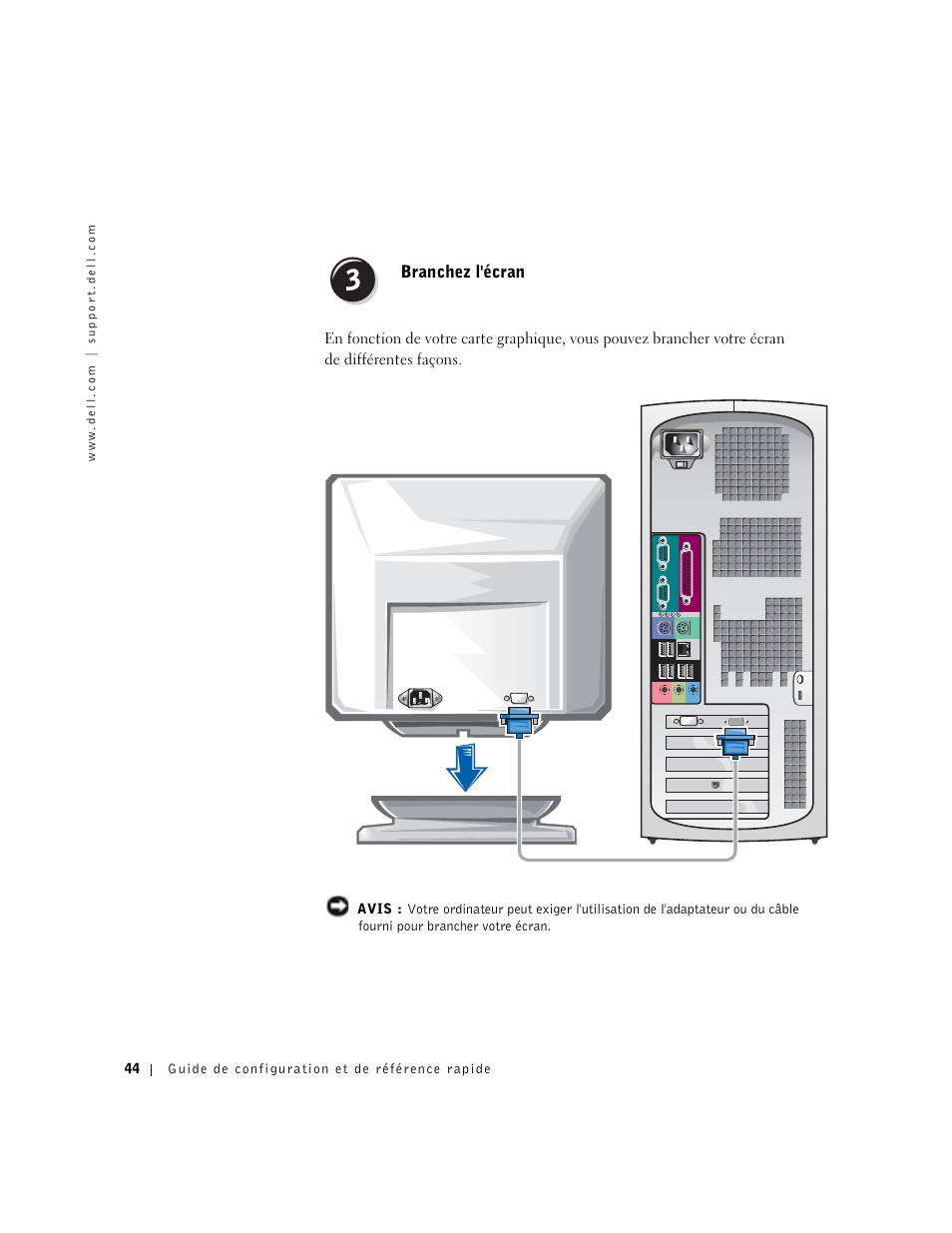 Branchez l'écran | Dell Precision 350 User Manual | Page 44 / 136